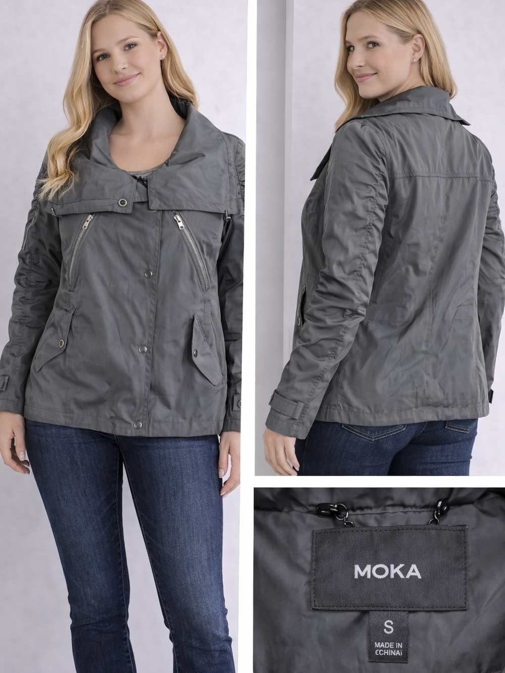 Mexx Gray Utility Jacket with Zip Details
